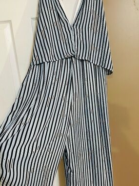 Striped Black & White Wide-Leg Jumpsuit